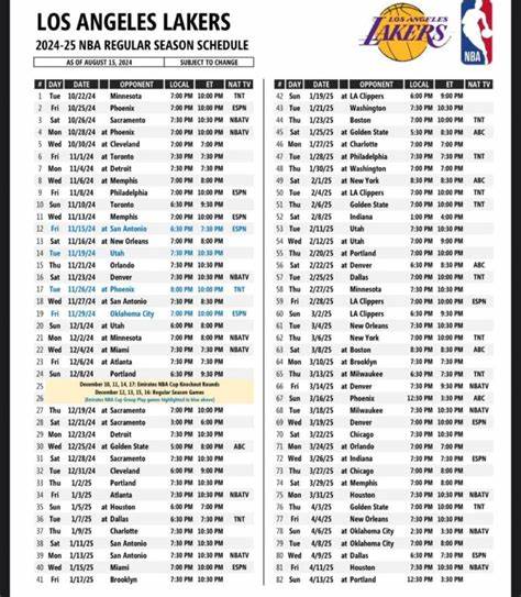 Official 2024-2025 Los Angeles Lakers Regular Season Schedule - LakersNation.com