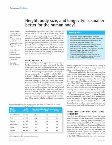 Height, body size, and longevity: is smaller better for the humanbody? (2002)