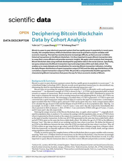 Deciphering Bitcoin Blockchain Data by Cohort Analysis - Nature.com