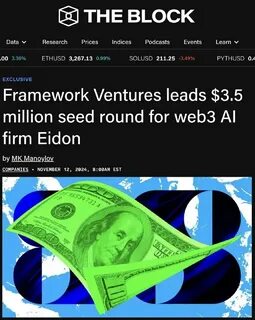 Framework Ventures leads $3.5 million seed round for web3 AI firm Eidon - The Block
