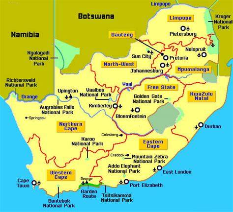 Detailed Map of South Africa, its Provinces and its Major Cities