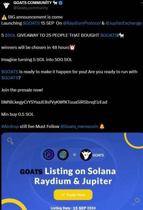 GOATS: When Is The Token Airdrop And Exchange Listing? Full Details - CryptoManiaks