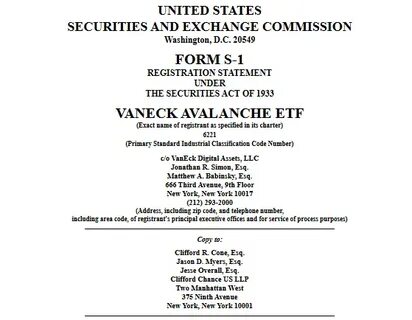 VanEck Files for Avalanche (AVAX) ETF in the U.S