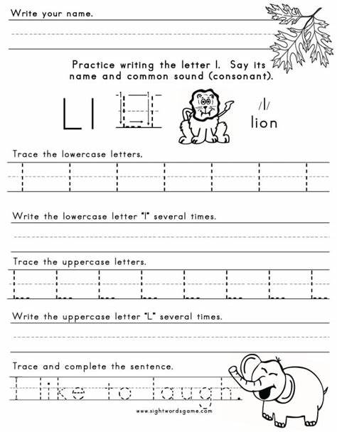 The Letter L - Sight Words, Reading, Writing, Spelling & Worksheets