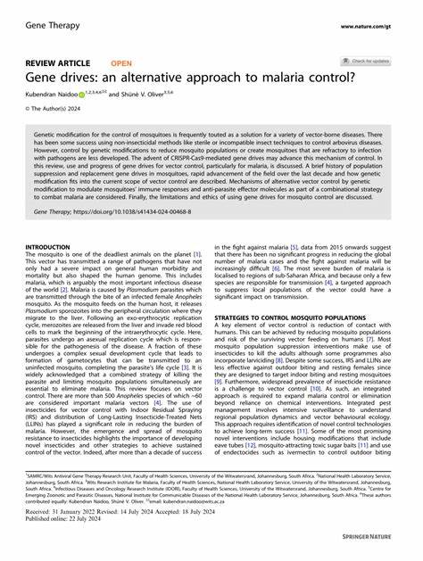 Gene Drive: an alternative approach to malaria control?