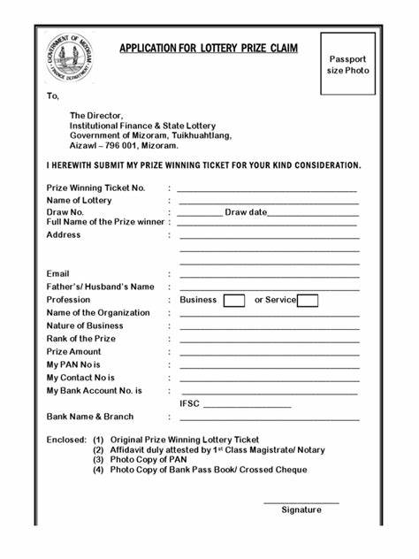 APPLICATION FOR LOTTERY PRIZE CLAIM