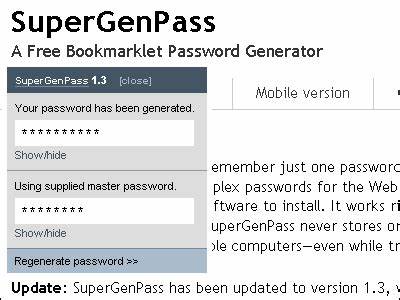 SuperGenPass – Browser Bookmarklet Password-Manager