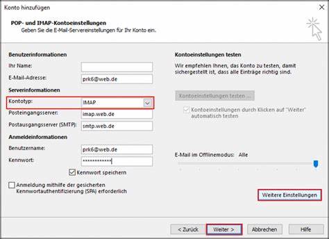 Web.de Konto in Outlook.live integrieren und per imap synchronisieren 