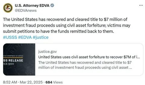 US to return $7M to victims of ‘spoofed’ crypto investment websites - TradingView