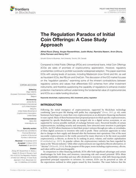 The Regulation Paradox of Initial Coin Offerings: A Case Study Approach - Frontiers