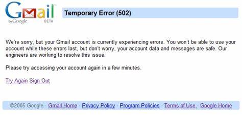 Gmail Error Message