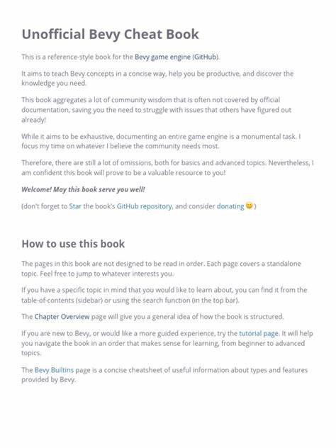 Unofficial Bevy Cheat Book