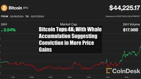 Bitcoin Tops $44K, With Whale Accumulation Suggesting Conviction in More Price Gains - CoinDesk