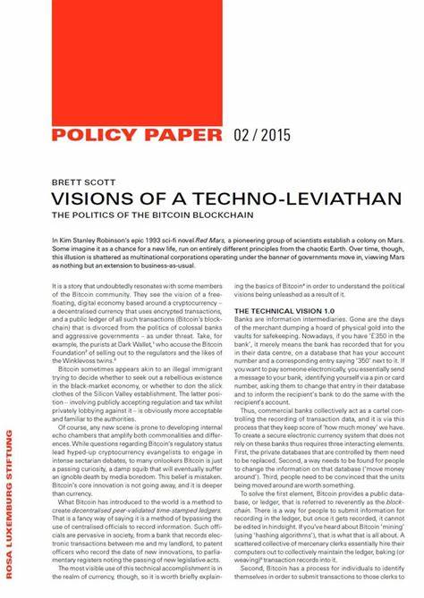 Visions of a Techno-Leviathan: The Politics of the Bitcoin Blockchain - E-International Relations