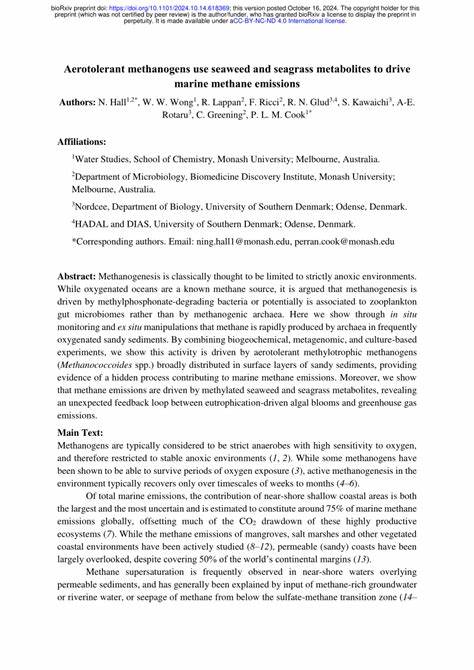 Methane emissions driven by aerotolerant methanogens using seaweed and seagrass