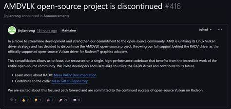 AMDVLK (AMD Open Source Driver For Vulkan) project is discontinued