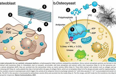 Production of hydroxyapatite from urine by a synthetic osteoyeast platform