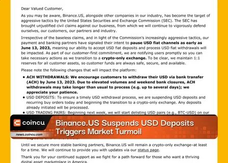 Binance.US Restores USD Deposits & Withdrawals on Platform - Business Wire