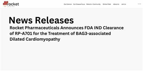 Rocket Pharmaceuticals Receives FDA IND Clearance for BAG3-DCM Gene Therapy RP-A701