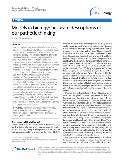Models in biology: accurate descriptions of our pathetic thinking