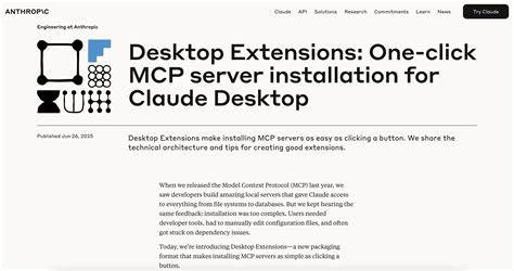 Desktop Extensions: One-Click MCP Server Installation for Claude Desktop