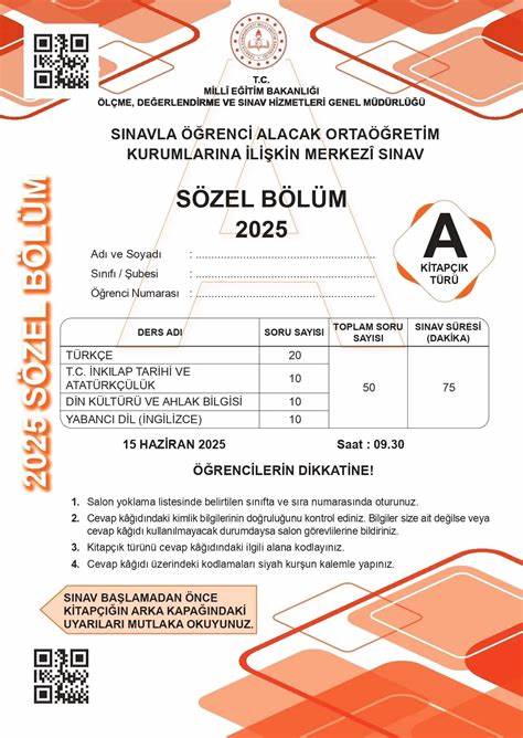 2025 Liselere Geçiş Sistemi (LGS) Sözel Bölüm Kitapçığı