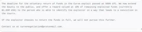 Curve Finance Offers Public Bounty of $1.85 Million to Identify Hacker - Cryptonews