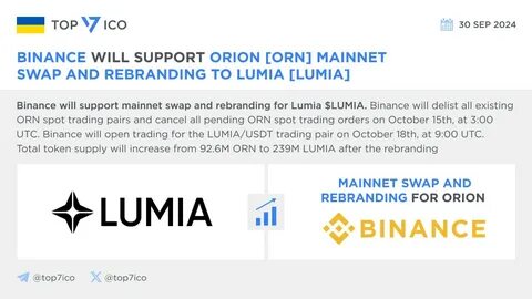 Binance Will Support the Orion (ORN) Mainnet Swap and Rebranding to Lumia (LUMIA) - Binance