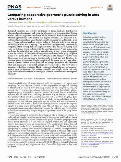 Comparing cooperative geometric puzzle solving in ants versus humans