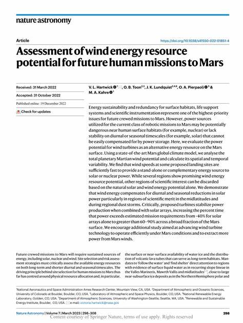 Assessment of wind energy resource potential for future human missions to Mars