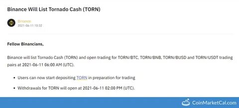 Binance Issues Vital Update On Tornado Cash (TORN) & These 9 Coins - CoinGape