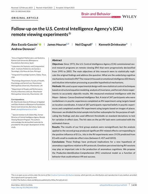 The U.S. Central Intelligence Agency's (CIA) remote viewing experiments