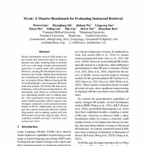 MAIR: A Benchmark for Evaluating Instructed Retrieval (2024)