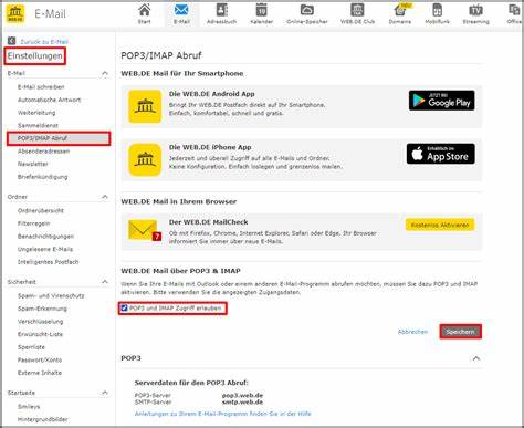 Outlook Anmeldung über IMAP funktioniert bei web.de Mail Account 
