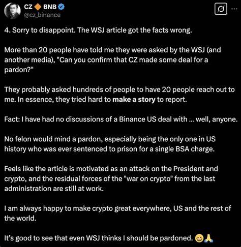 Changpeng Zhao denies report regarding Trump-Binance deal talks; BNB 