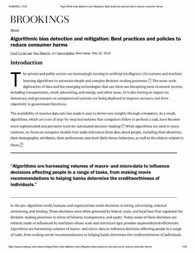 Algorithmic bias detection and mitigation: Best practices and policies to reduce consumer harms - Brookings Institution