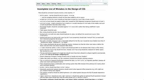 Incomplete List of Mistakes in the Design of CSS