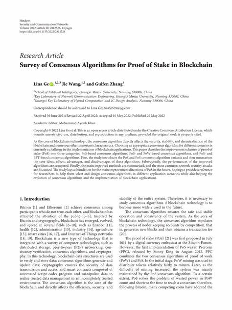 Survey of Consensus Algorithms for Proof of Stake in Blockchain - Ge - 2022 - Security and Communication Networks - Wiley Online Library