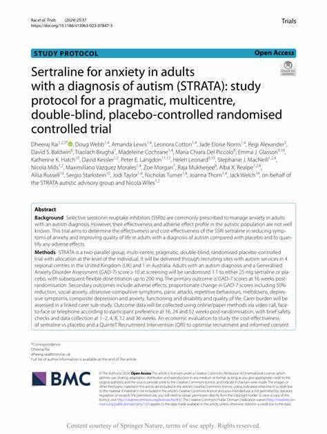 Sertraline for anxiety in adults with a diagnosis of autism (STRATA)
