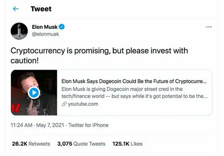 Elon Musk: 'Cryptocurrency is promising, but please invest with caution' - CNBC