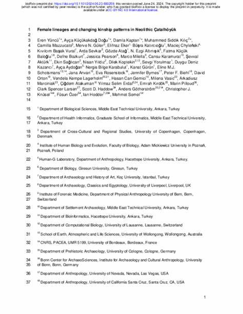 Female lineages and changing kinship patterns in Neolithic Çatalhöyük