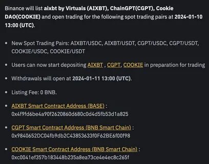 Binance Expands Listings with AIXBT, ChainGPT, and Cookie DAO - Binance