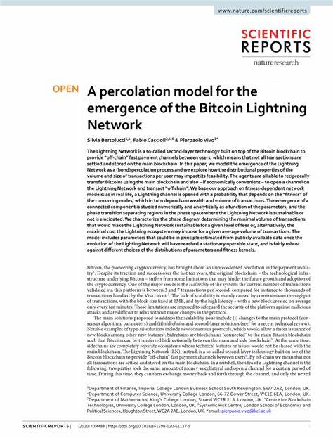 A percolation model for the emergence of the Bitcoin Lightning Network - Nature.com