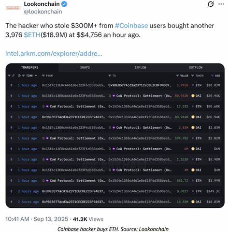  $300M Coinbase hacker buys $18.9M in Ether as ETH breaks above $4,700 