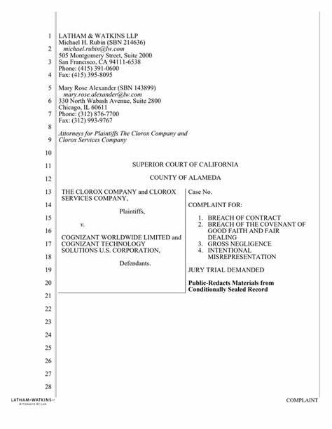 Clorox versus Cognizant Complaint