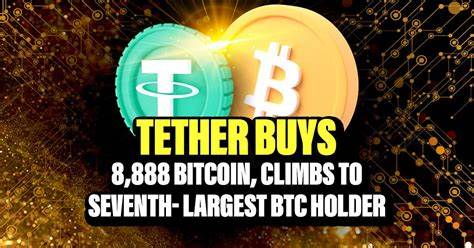 Tether, Inc. buys another 8,888 Bitcoin (BTC), lining up among top holders