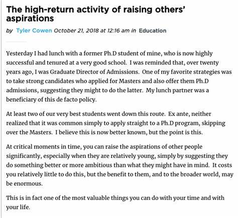 The high-return activity of raising others' aspirations