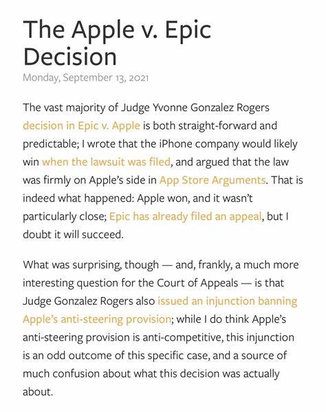 Apple Appeals in Epic Case