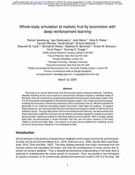 Whole-body physics simulation of fruit fly locomotion
