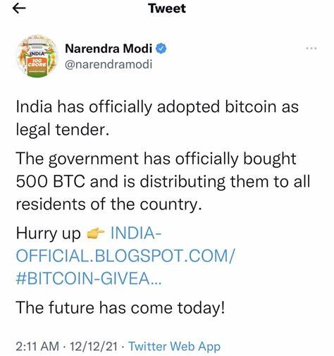 Prime Minister Modi's Twitter Account Hacked — Tweets Bitcoin Legal Tender in India, Government Giving Away BTC - Bitcoin.com News